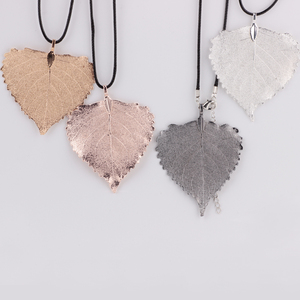 Fashion Latest Design Real <strong>Leaf</strong> Rose Gold Metal <strong>Jewelry</strong> Sets Necklace Choker Pendant for Women - Product Image 3