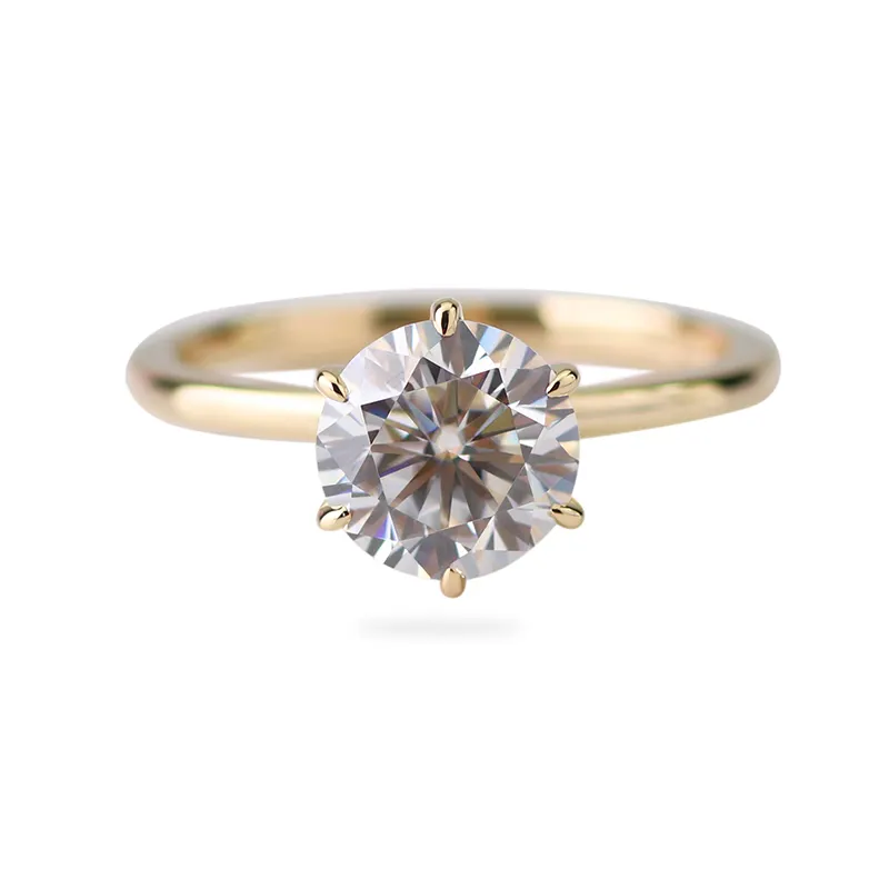 Custom 14k solid yellow gold 1.5carat 7.5mm round GH color moissanite lab diamond engagement ring