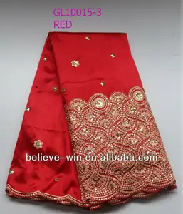 串珠原始丝绸乔治与亮片刺绣蕾丝面料 GL10015-3 红色