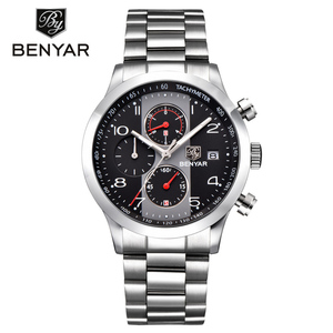 Orologio da <span class=keywords><strong>uomo</strong></span> al quarzo WJ-7654 BENYAR BY-5133M con cinturino in <span class=keywords><strong>acciaio</strong></span>, tre piccoli quadranti e lancette, impermeabile. - Product Image 3