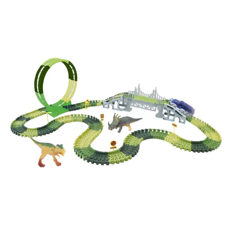 Piste da corsa giocattoli per auto 221 pezzi dino world slot game set da gioco ferroviario per bambini dinosaur track cars