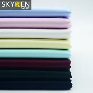 Skygen tecido liso leve 65% poliéster 35% algodão popeline elastano 4 vias cor sólida branco preto