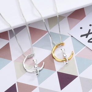 Collier <span class=keywords><strong>pendentif</strong></span> lune Simple et motif <span class=keywords><strong>chat</strong></span>, chaîne courte, couleur argent et <span class=keywords><strong>or</strong></span>, à la mode, nouvelle collection - Product Image 2