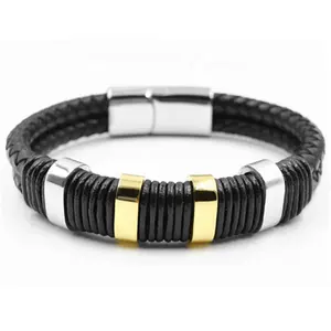 Bện Cổ Tay Strap Chất Lượng Cao Thép Không Gỉ của Clasp Men Genuine Leather Bracelet