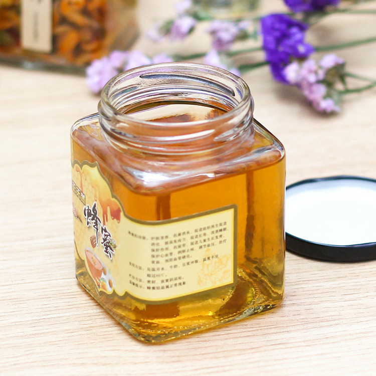 Square 200ml clear honey glass jar glass jar with metal Screw Lid
