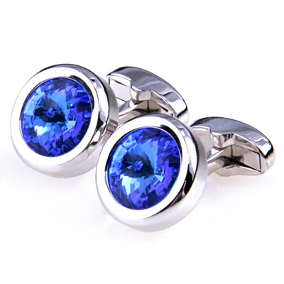 Elegant Shiny Navy Blue Crystal Circular Cufflinks Wedding Cufflinks for Men