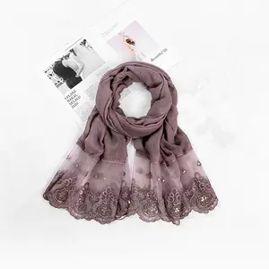 flash sale lace hijab women's large muslim veils and scarfs cotton long arab lace scarf wraps colorful shawl hijab with pearls