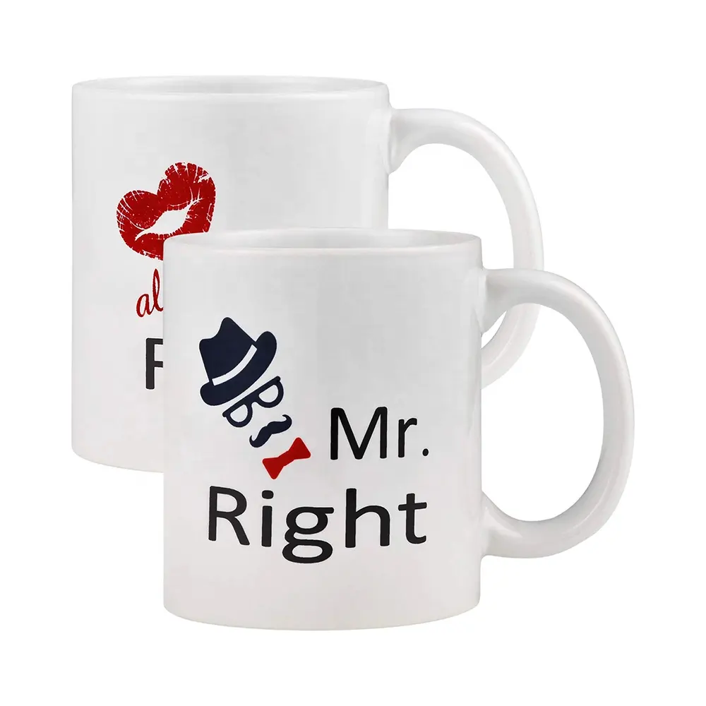 Paar Luxus Kaffeetasse Mr Right und Frau Right Couple Cup Neuheit Geschenk Geschenk Set Becher zum Valentinstag