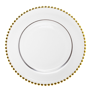 HOSEN 28 Guangzhou banchetto all'ingrosso matrimonio oro argento bordo in rilievo piatto caricatore di vetro, decorazioni matrimonio sottopiatti ~ - Product Image 1