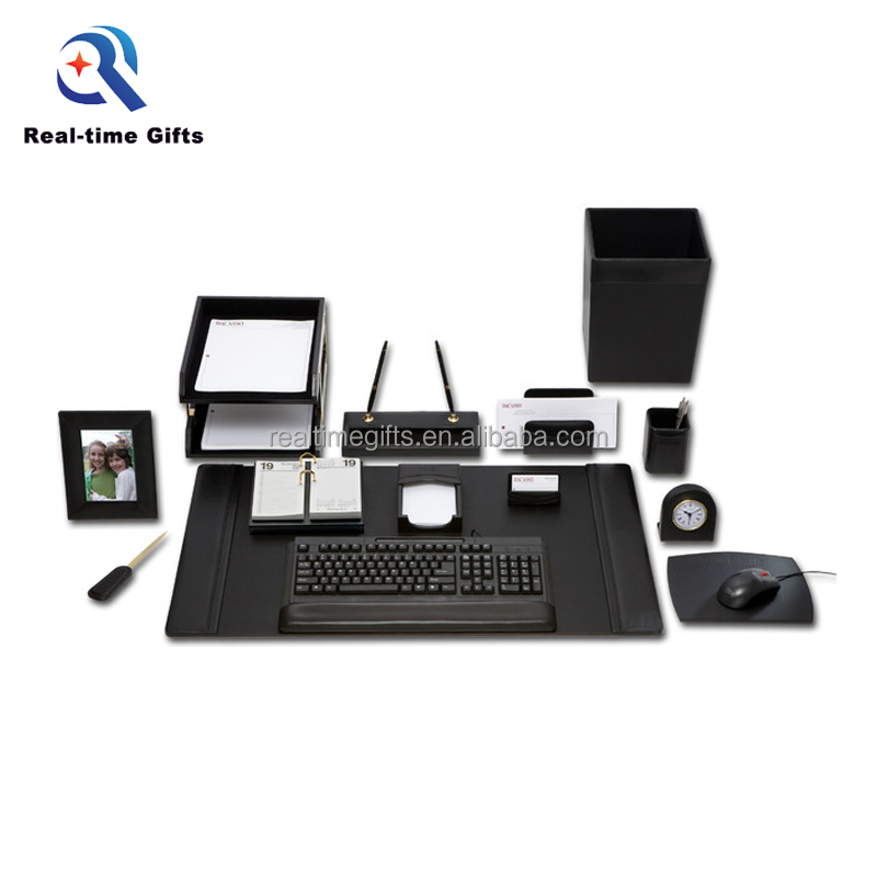 Роскошный черный Настольный органайзер из искусственной кожи, 14 предметов