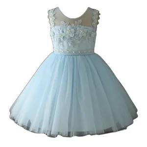 Fairy unieke ontwerp sky blue pailletten bloem prinses 2-10 jaar oud meisje tulle eerste communie party westerse zomer jurk