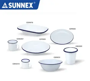 Sunnex Faible QUANTITÉ MINIMALE DE COMMANDE Personnalisé Tasse à Café Bleu Jante 10oz Blanc Émail Plaque Tasse - Product Image 1