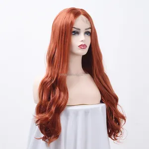 High Quality Futura fiber natural hairline heat resistant red wavy synthetic wig for white women