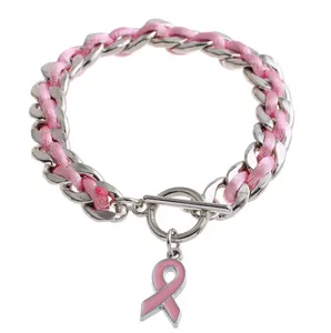 Pulsera personalizada hecha a mano para Concientización del cáncer de mama con cinta rosa