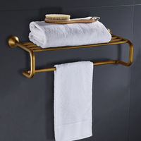Étagère et porte-serviettes de salle de bain simple en laiton antique de style européen, 50-60 cm