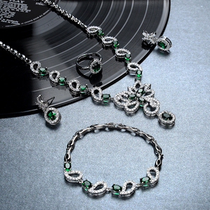 Elegant Bridal Gold Plated Micro Pave CZ <strong>Emerald</strong> <strong>Drop</strong> <strong>Earrings</strong>, Bracelet, Ring and Necklace Jewelry Set - Product Image 5