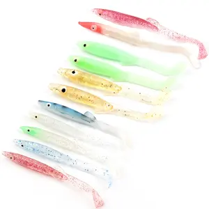 Isca de pesca de borracha luminosa dupla cor, isca macia de enguia de areia de borracha de silicone