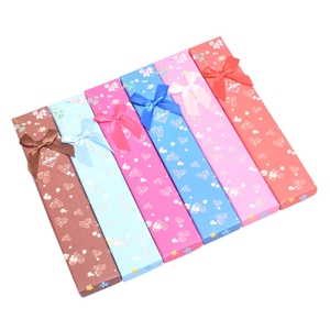 Hộp Đồ Trang Sức Màu Xanh Dương Màu Hồng Sang Trọng Bao Bì Giấy In Họa Tiết Hộp Đồ Trang Sức Dài Với Nơ Thắt Cho Bộ Vòng Cổ - Product Image 2