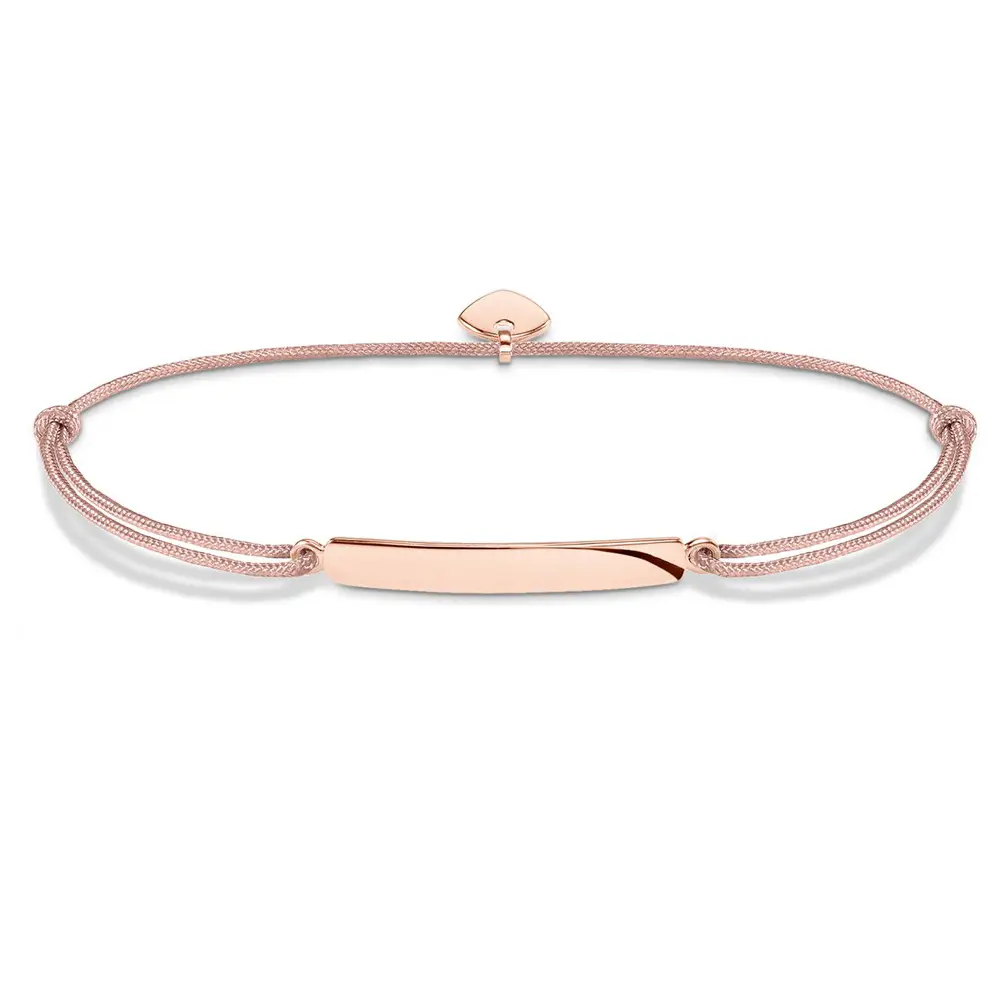 Fashion Personalised Stainless Steel Rose Gold Heart Charm Engravable Bar Nylon Cord Adjustable Rope Bracelet