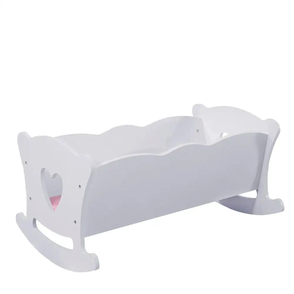 Compatible with girl toys furniture pink cushion rocking wooden doll cradle doll bed for kids