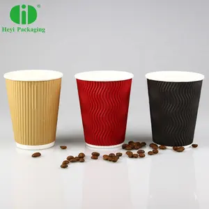 Tek kullanımlık siyah kağıt PLA kahve fincanı kapaklı ve kollu