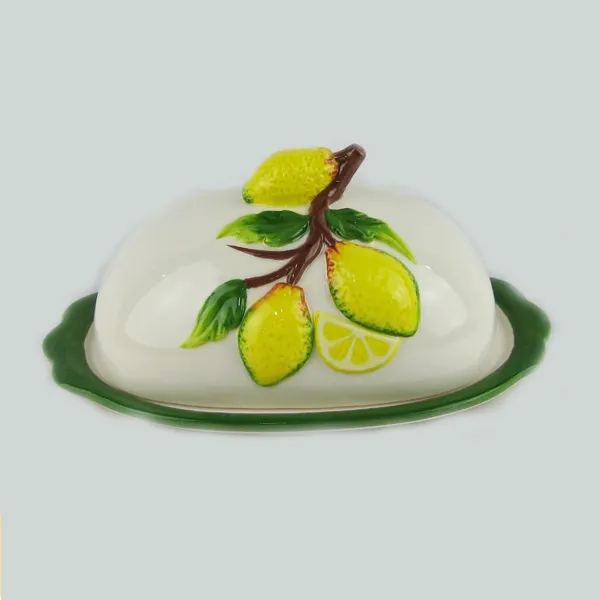 Plato de mantequilla de cerámica con tapa, diseño de limón, nuevo