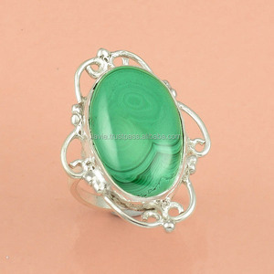 Bague en argent sterling 925 avec pierres précieuses en malachite Fabrication de bijoux personnalisés et incrustation de réglage de lunette d'exportateur pour les occasions de fête - Product Image 1