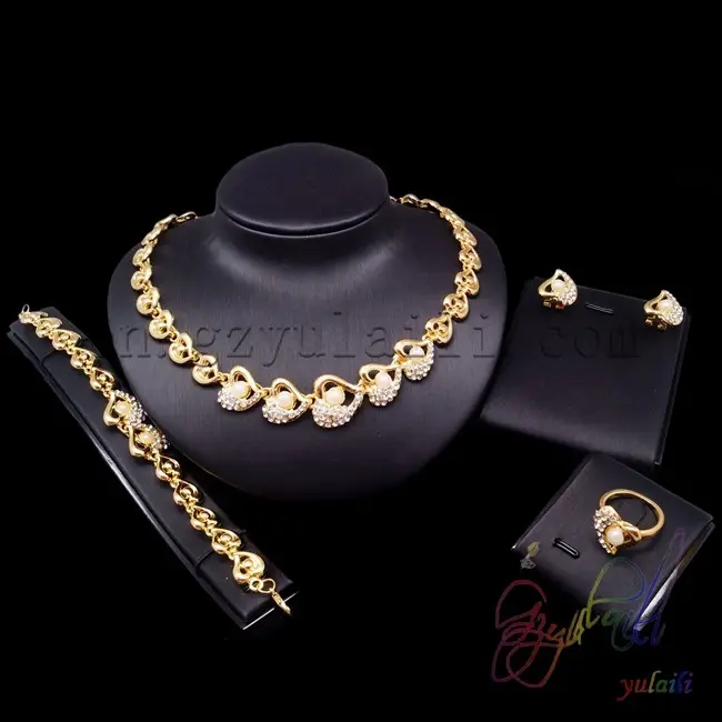 Heart shao zircon gold plated jewelry set ladies wholesale costume jewelry sets you are my life alloy and peal jewelry set