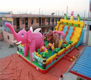 Commerciële Dieren Themapark Opblaasbare Bounce Huis Met Droge Glijbaan Voor Kinderen En Volwassenen
