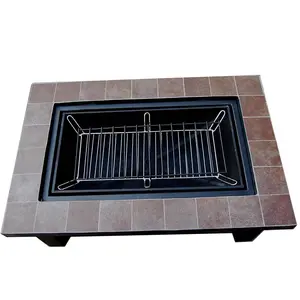 3合1烧烤火坑桌露台陶瓷木炭烤架真石板台面钢黑色