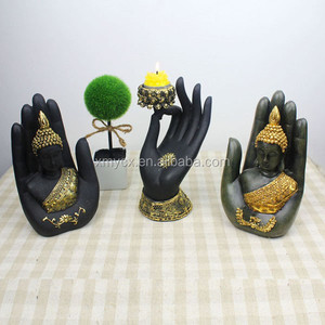Porte-bougie en polyrésine en forme de <span class=keywords><strong>main</strong></span> de Bouddha avec fleur de lotus - Product Image 3