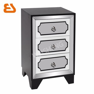 3 cajones de madera pintura negro <span class=keywords><strong>mesa</strong></span> <span class=keywords><strong>auxiliar</strong></span> con geometirc espejo decoración - Product Image 1