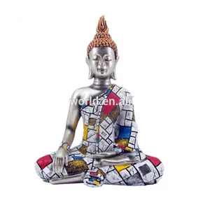 14" Silver Resin Buddha Figurine