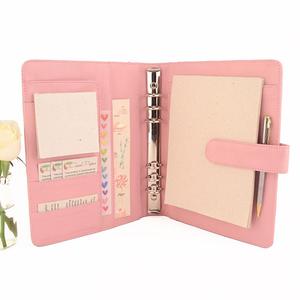 Agenda Personalizada con Cubierta de Cuero PU Rosa Pálido, Organizador A5 con 6 Anillas, Planificador Diario - Product Image 1
