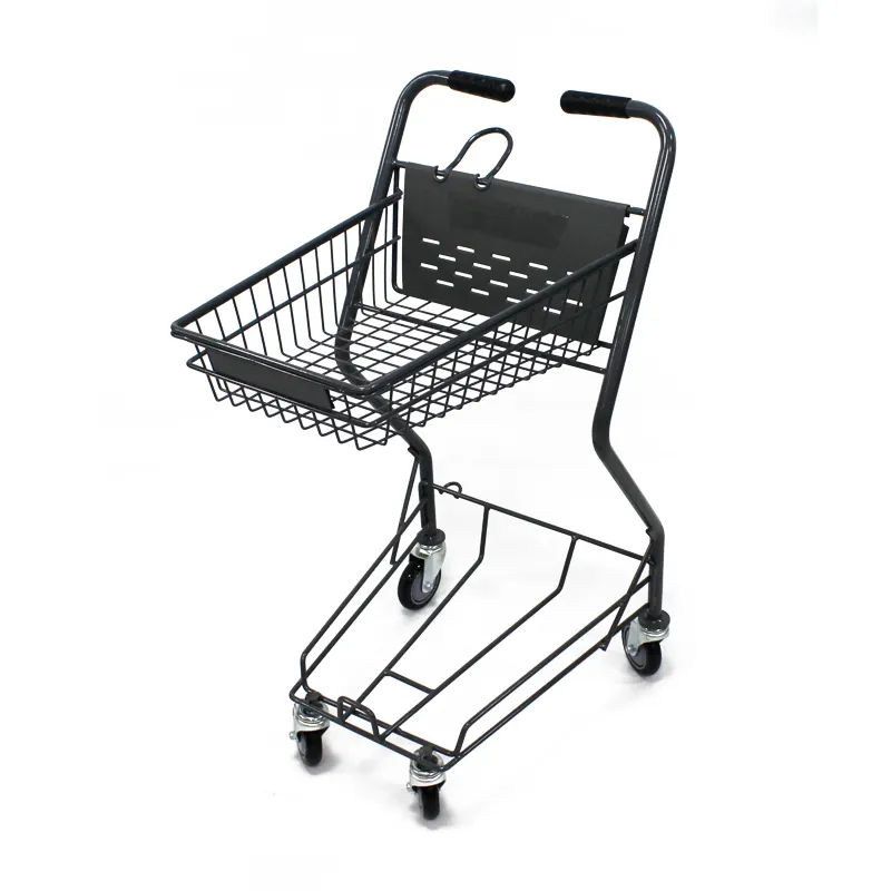 Japanese styles metal push shopping basket trolley cart with wheels