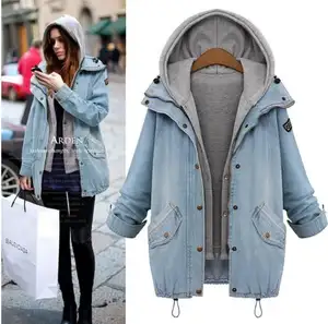 Toptan deri yelek denim ceket-Fabrika çıkış fiyatı 4XL 5XL 6xl süper gevşek orta uzunlukta kapşonlu kot yelek mont sonbahar artı boyutu kadın ceketler