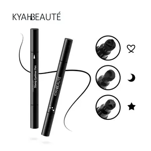 KYAHBEAUTE Çift Taraflı Yıldızlı Ay Kalp Dövme Mühür Damga Kroki Işaretleyici Stay Tüm Gün Sıvı Eyeliner Kalem Kalemi Siyah Renk