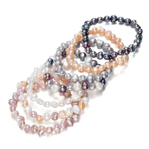 8-9mm d'eau douce d'eau douce de culture baroques naturelles perle bracelet bijoux bracelet élastique stretch perle bracelet