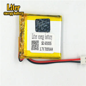 Plug <span class=keywords><strong>2</strong></span>.5-<span class=keywords><strong>2</strong></span> P 3.7 V 603035 mah 700 lithium polymer lipo rechargeable battery li ion Solar lithium battery with PCM - Product Image 2