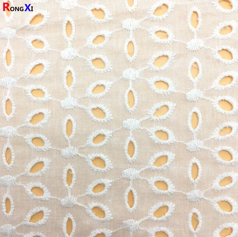 Fournisseur doré RXF0463 Tissu à œillets en coton Tissu en dentelle brodée 100% coton Tissu en dentelle de coton Tulle pour vêtements