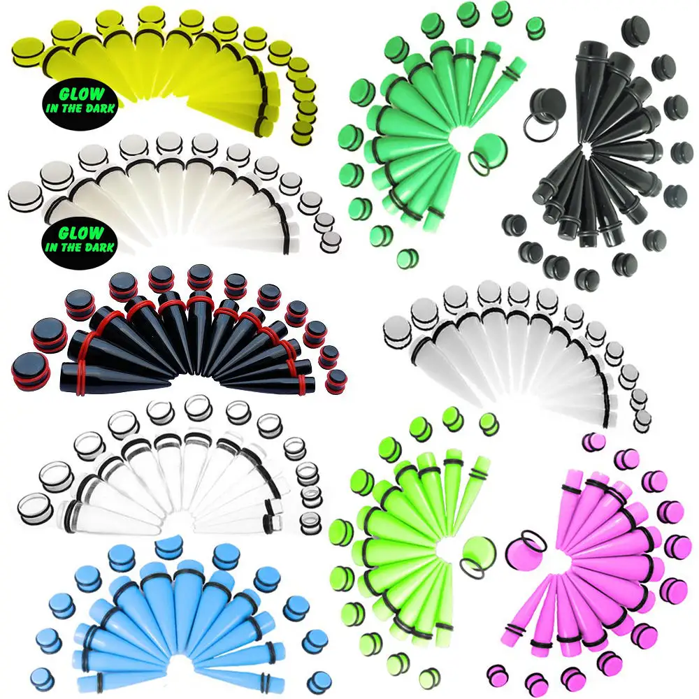 Acrylic Taper Plug Gauge Kit Ear Stretching Piercing Glow In the dark Body Jewelry