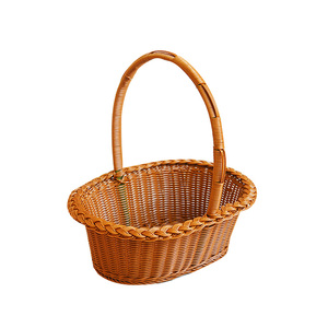 Huangtu Rattan Oval Woven Basket for Gifts Picnic Empty Fruit Gift Baskets Hand Woven Garden Holder Eco-friendly Plastic Storage