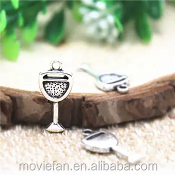 Wine Glass Charms Pendants Tibetan Silver 20x10mm Vintage Zinc Alloy Wedding Drink Cups Party Favors Vintage Charms with Clasp
