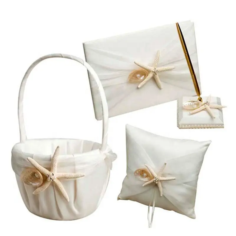 Wedding Party Decoration Guest Favors Starfish Design Guest Book Ring Pillow Flower Girl Basket Bridal Accessories