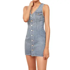 2021 Ladies Casual Club Jeans Minidress Sleeveless Stretch Denim DressためWomen