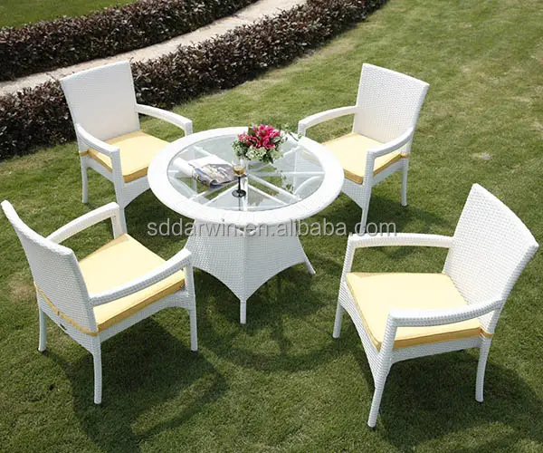 Conjunto de móveis varanda de plástico branco mesa e cadeira DW-DT125