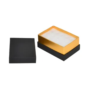 กล่องกระดาษสีทองสุดหรู Caja De Regalo Custom Matt ฝากระดาษแข็งสีดำแข็งและฐานกล่องของขวัญบรรจุภัณฑ์บำรุงผิวพร้อมโฟมแทรก