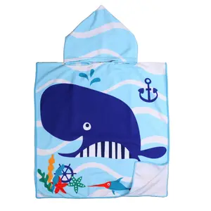 Summer Swimsuit Cover Up Printed Towel With Hood For Kid Microfiber Kids Beach Poncho Children Hooded Towel For Custom Logo