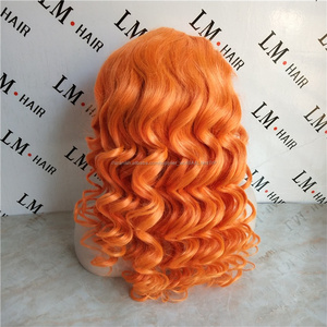 Color <span class=keywords><strong>Naranja</strong></span> Venta caliente humano brasileño haie peluca delantera de encaje onda suelta para mujer negro - Product Image 4