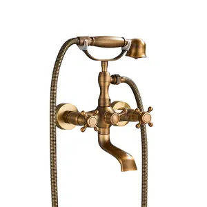 Luxury Treo Tường Antique Brass Clawfoot Bồn Tắm Vòi phong cách điện thoại Bath Shower Nước Mixer tap Sen Tay với